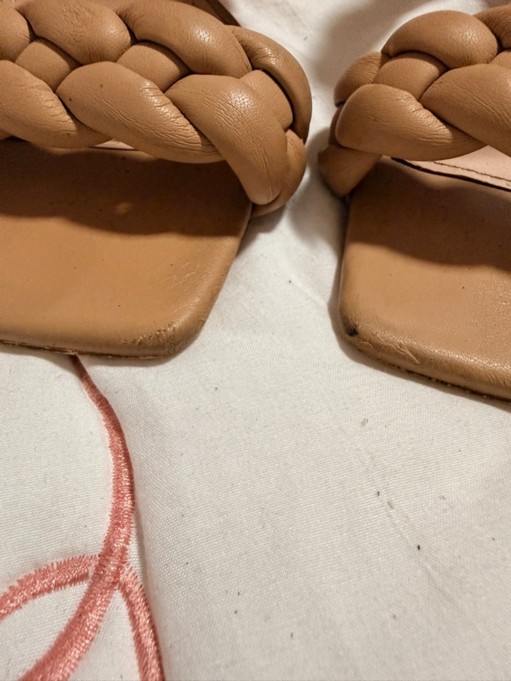 Braided Strap Square-Toe Slide Heels - Nude - Picture 5 of 7